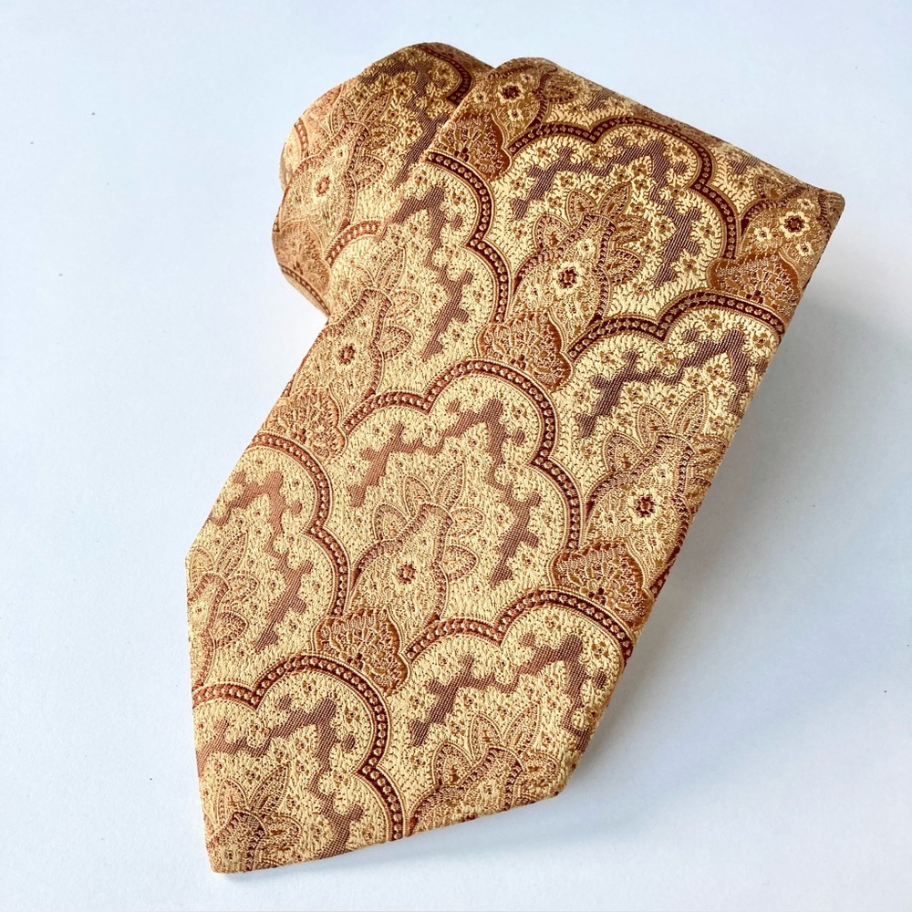 Ike Behar Men's Gold / Cream Tie - Classic Pattern - New
